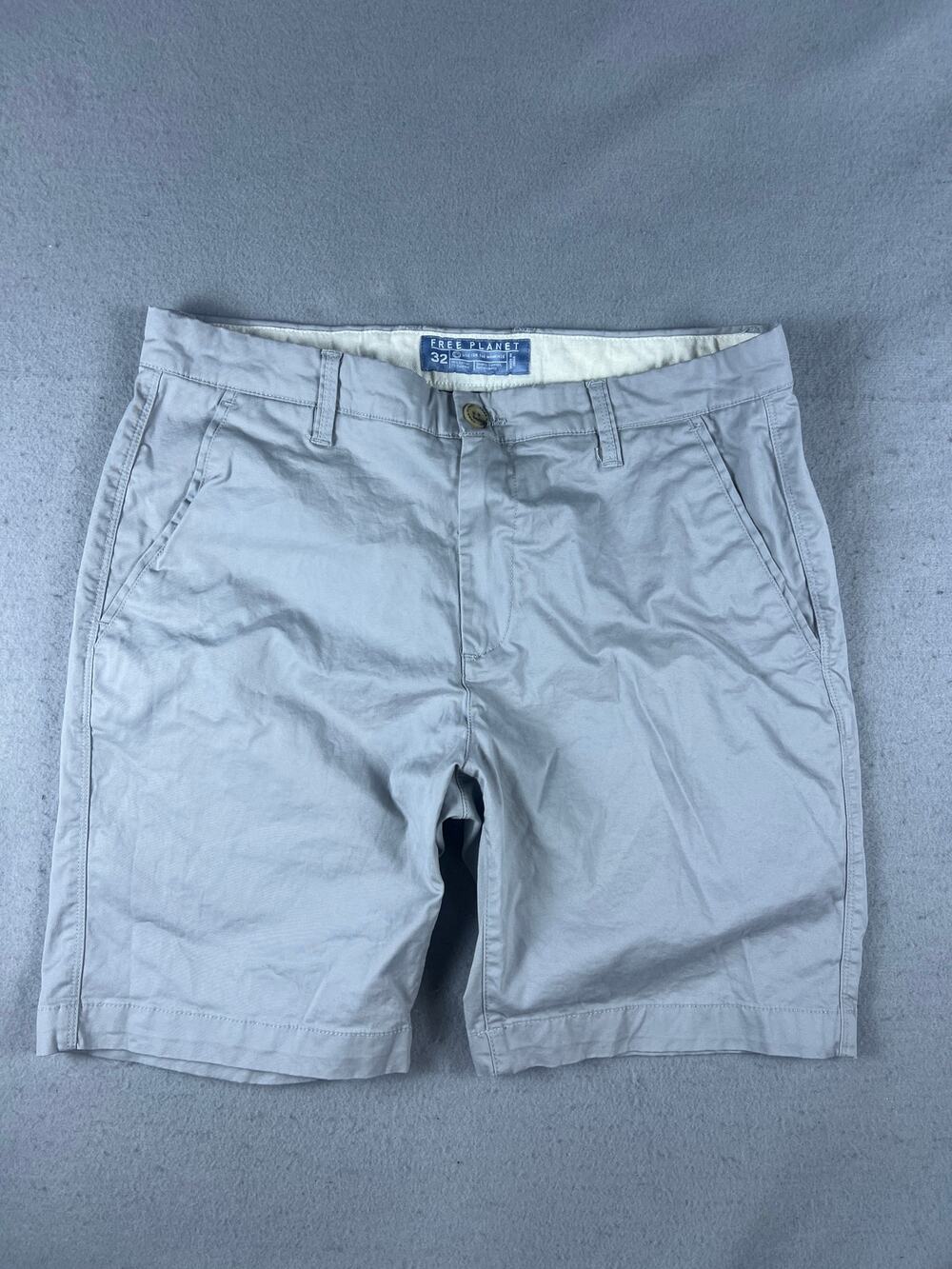 Free Planet Chino Shorts Mens 32 Gray Flat Front Regular Fit Stretch Casual